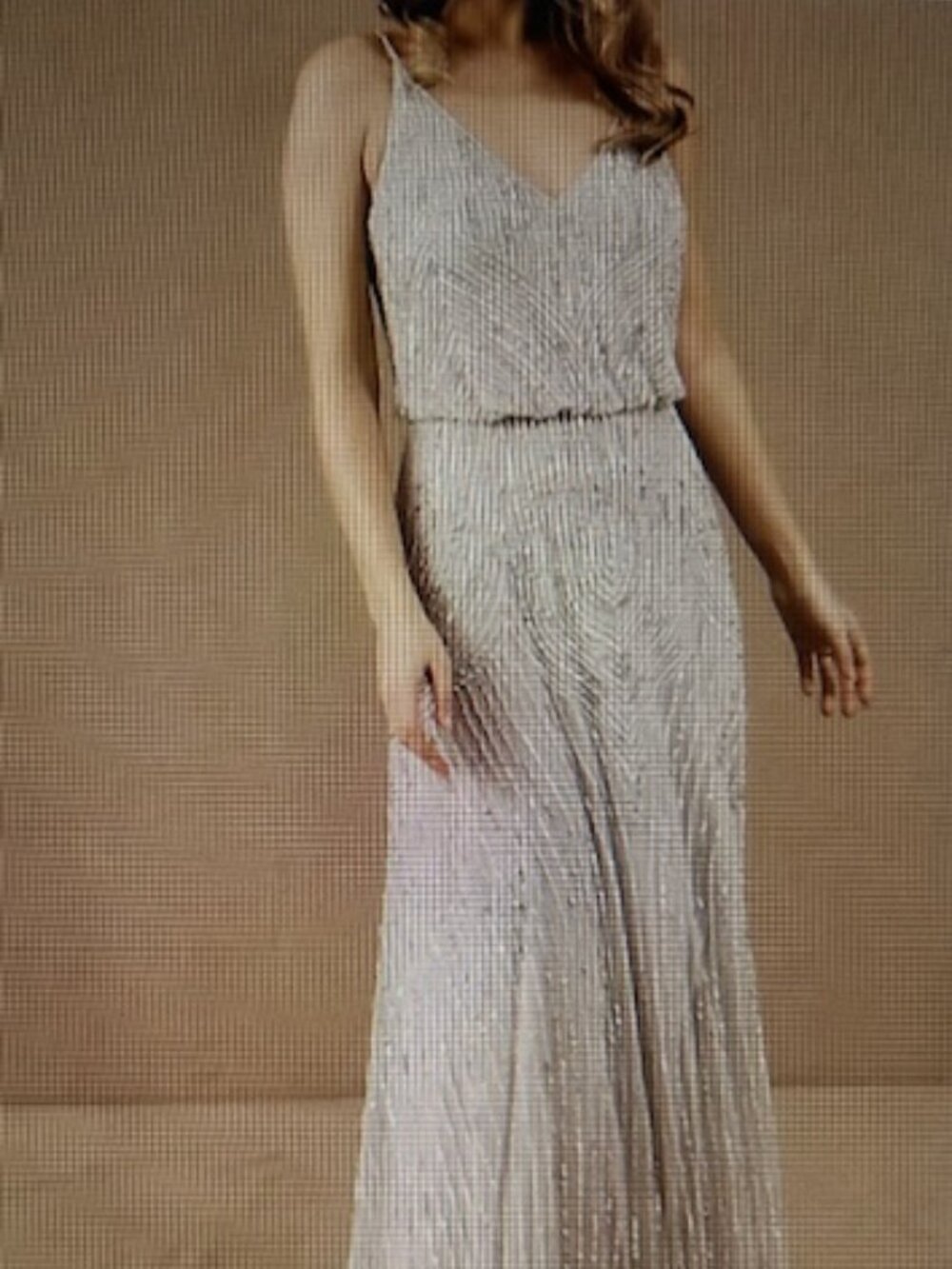 Anthropologie x BHLDN Fidelia Gray Beaded Deco Zip Strap Lined Gown Dress NWT
